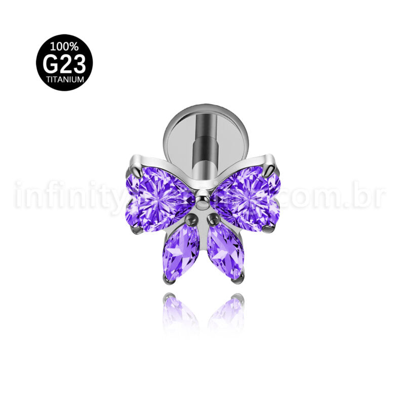 Piercing Labret Titânio Laço Zircônia Cravejada