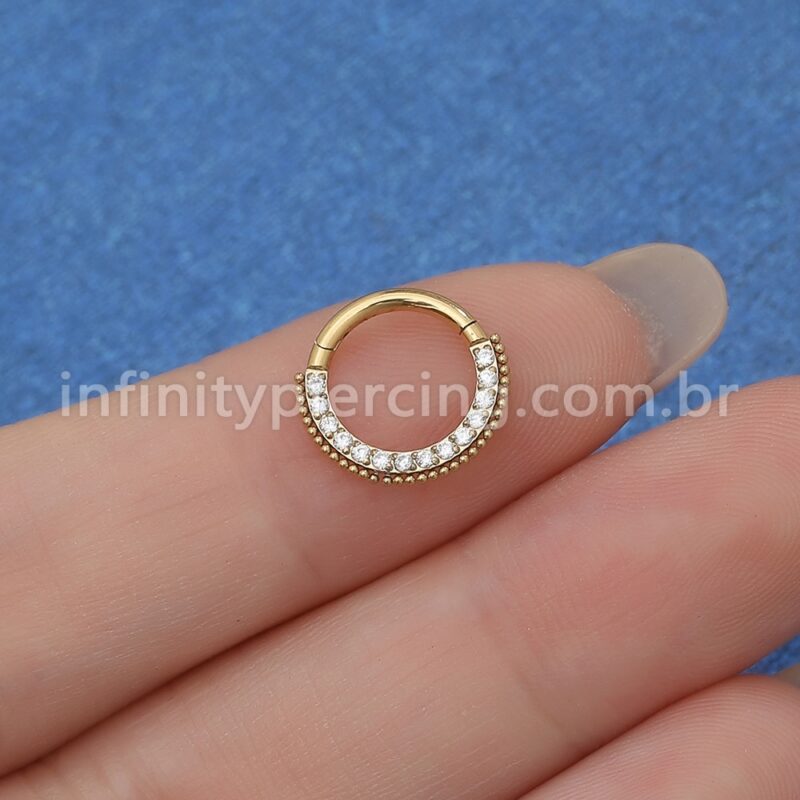 Piercing Argola Segmento Articulado Aço Cirúrgico Indiano Zircônia Lateral