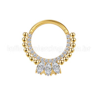 Piercing Argola Segmentada Aço Cirurgico Zircônia 3 Pedras Ovais Com Pontas