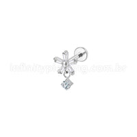Piercing Labret Aço Cirúrgico Flor Com Pingente Zircônia Cravejada