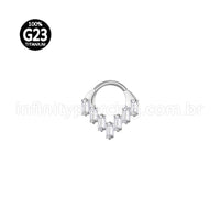 Piercing Argola Titânio Detalhes Retangulares Zircônia Cravejada