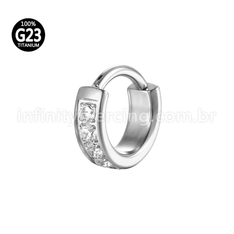 Piercing Argola Segmento Articulado Titânio Zircônia Cravejada