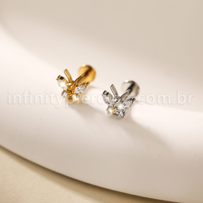Piercing Labret Aço Cirúrgico Borboleta Zircônia