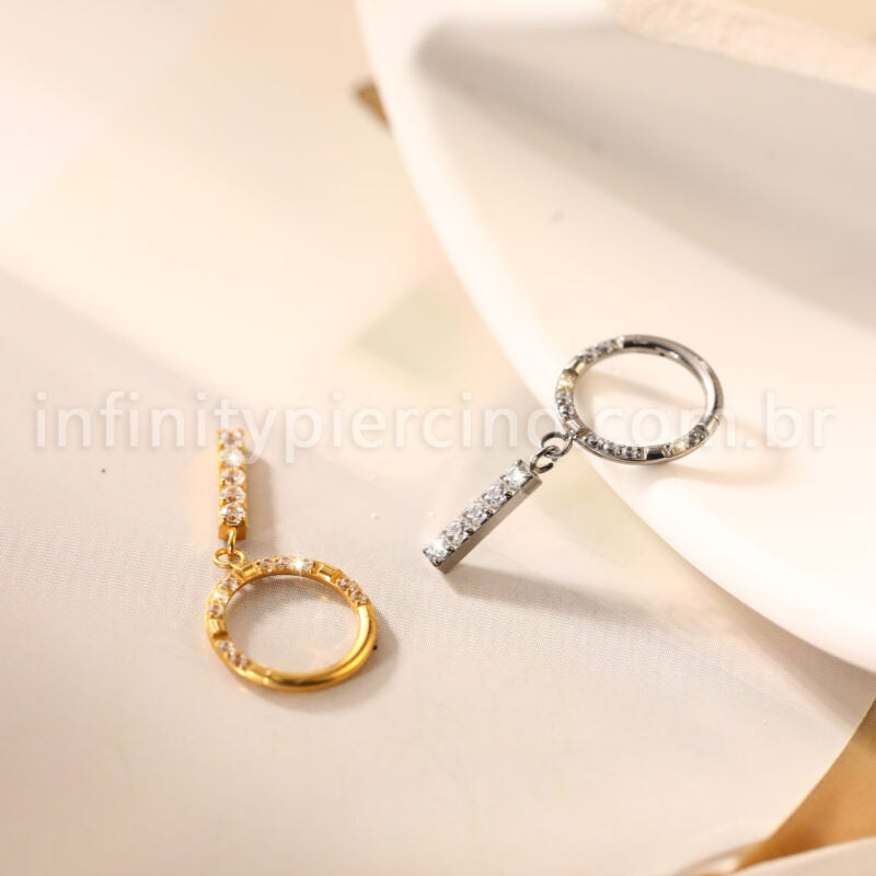 Piercing Argola Titânio Zircônia Frontal Com Pingente Barra