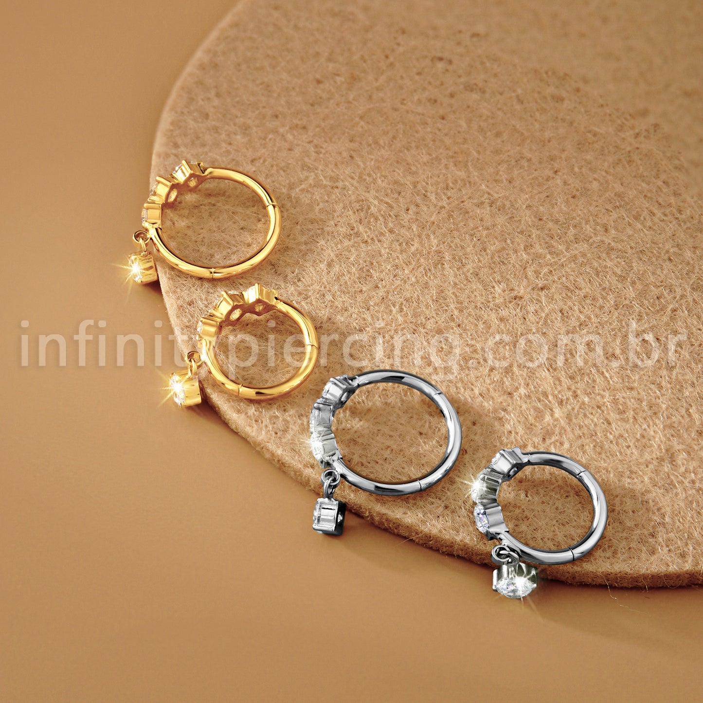 Piercing Argola Titânio Segmento Articulado Zircônia Cravejada Com Pingente