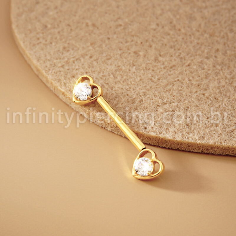 Piercing Barbell Titânio Push Pin Coração Zircônia