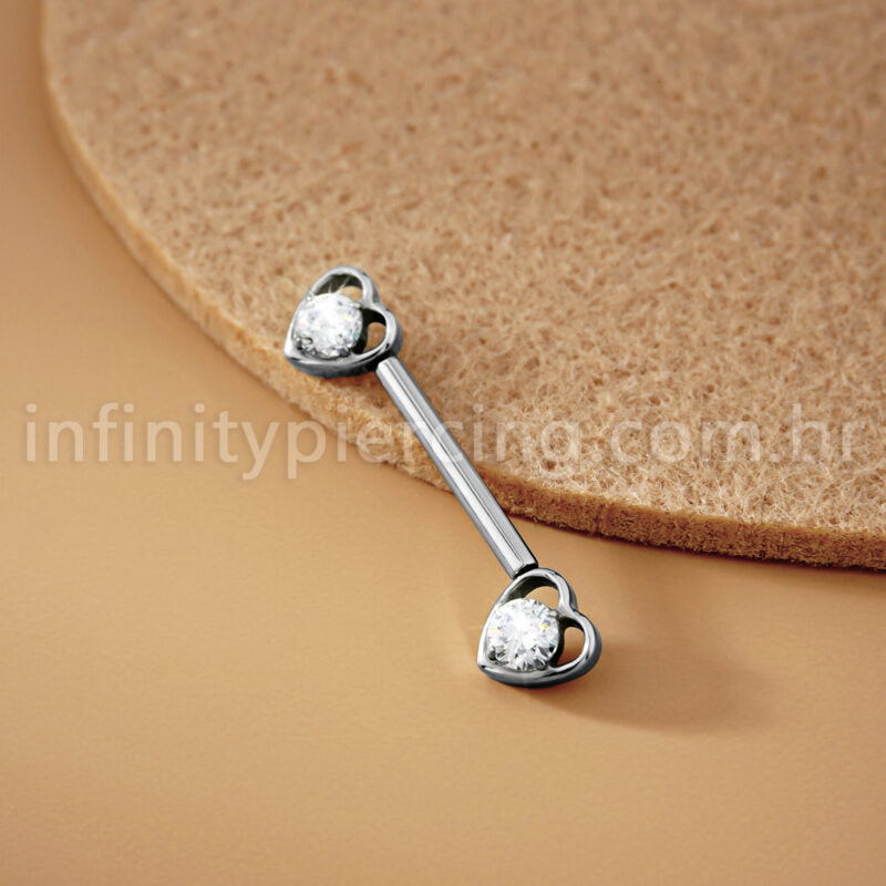 Piercing Barbell Titânio Push Pin Coração Zircônia