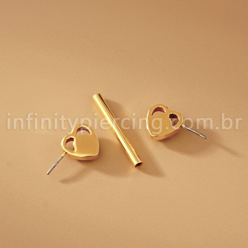 Piercing Barbell Titânio Push Pin Coração Zircônia