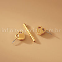 Piercing Barbell Titânio Push Pin Coração Zircônia