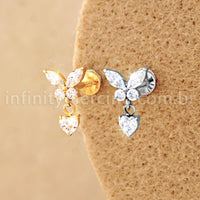 Piercing Labret Titânio Borboleta Com Pingente Coração