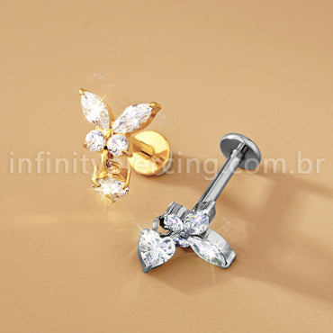 Piercing Labret Titânio Borboleta Com Pingente Coração