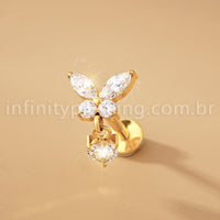 Piercing Labret Titânio Borboleta Com Pingente Coração
