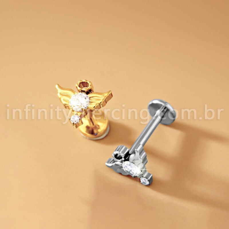 Piercing Labret Titânio Asas Zircônia Cravejada 1.2X8 10115