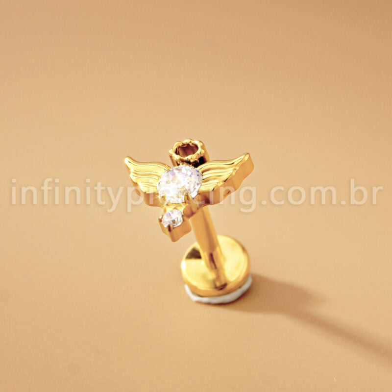 Piercing Labret Titânio Asas Zircônia Cravejada 1.2X8 10115