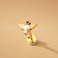Piercing Labret Titânio Asas Zircônia Cravejada 1.2X8 10115