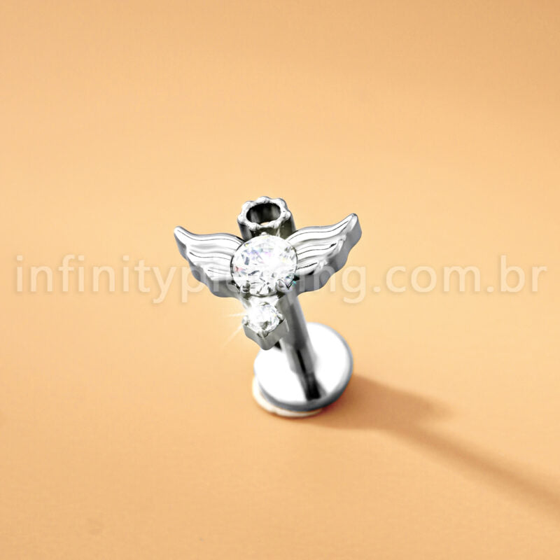 Piercing Labret Titânio Asas Zircônia Cravejada 1.2X8 10115