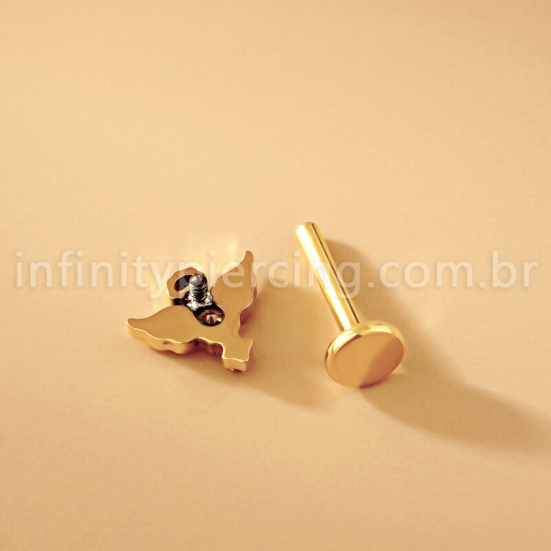 Piercing Labret Titânio Asas Zircônia Cravejada 1.2X8 10115