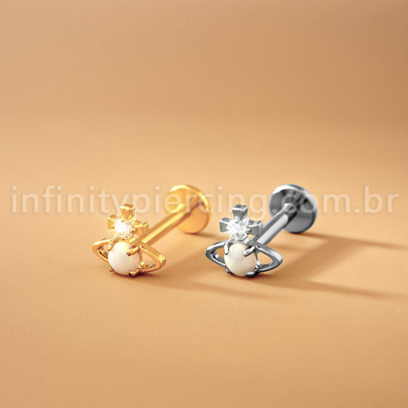 Piercing Labret Titânio Logo Orb Zircônia Cravejada