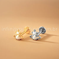 Piercing Labret Titânio Logo Orb Zircônia Cravejada