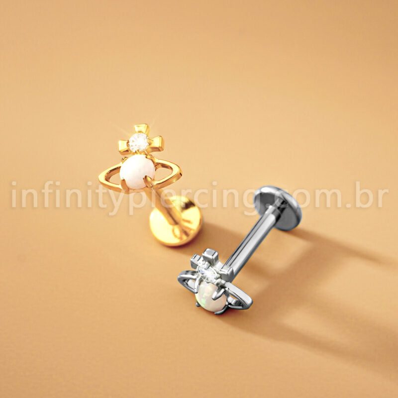 Piercing Labret Titânio Logo Orb Zircônia Cravejada