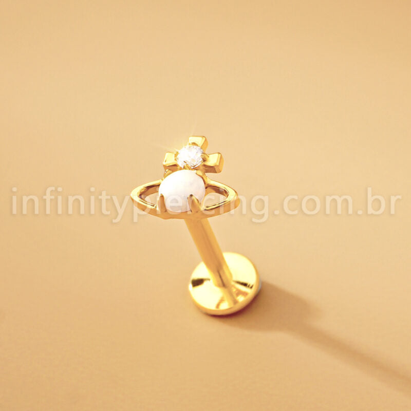 Piercing Labret Titânio Logo Orb Zircônia Cravejada