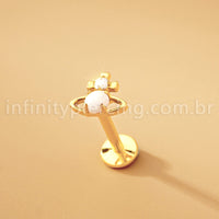 Piercing Labret Titânio Logo Orb Zircônia Cravejada