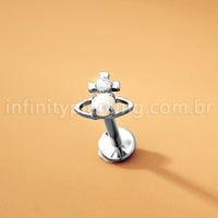 Piercing Labret Titânio Logo Orb Zircônia Cravejada