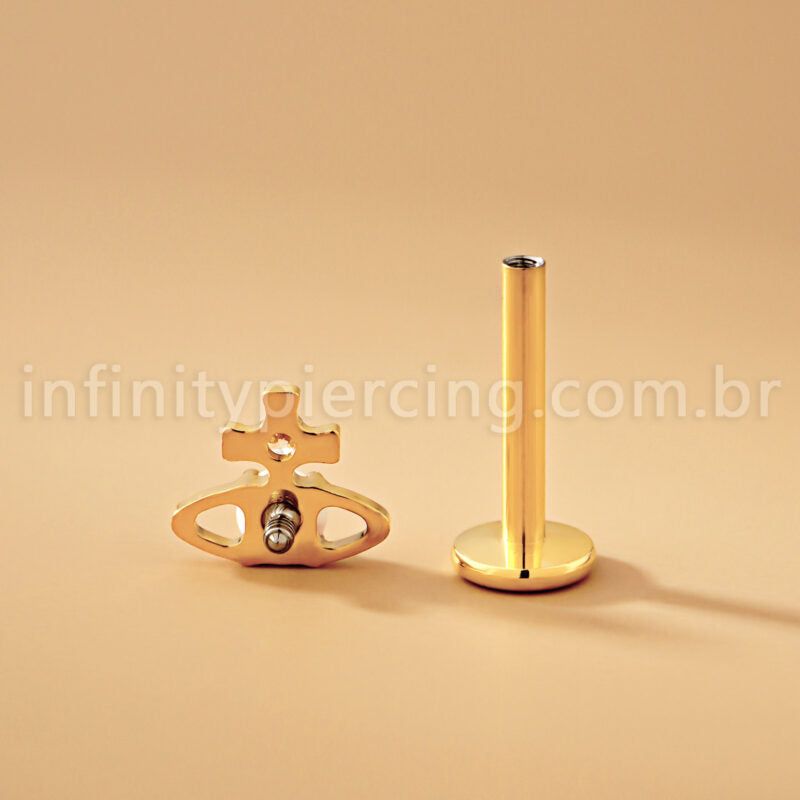 Piercing Labret Titânio Logo Orb Zircônia Cravejada