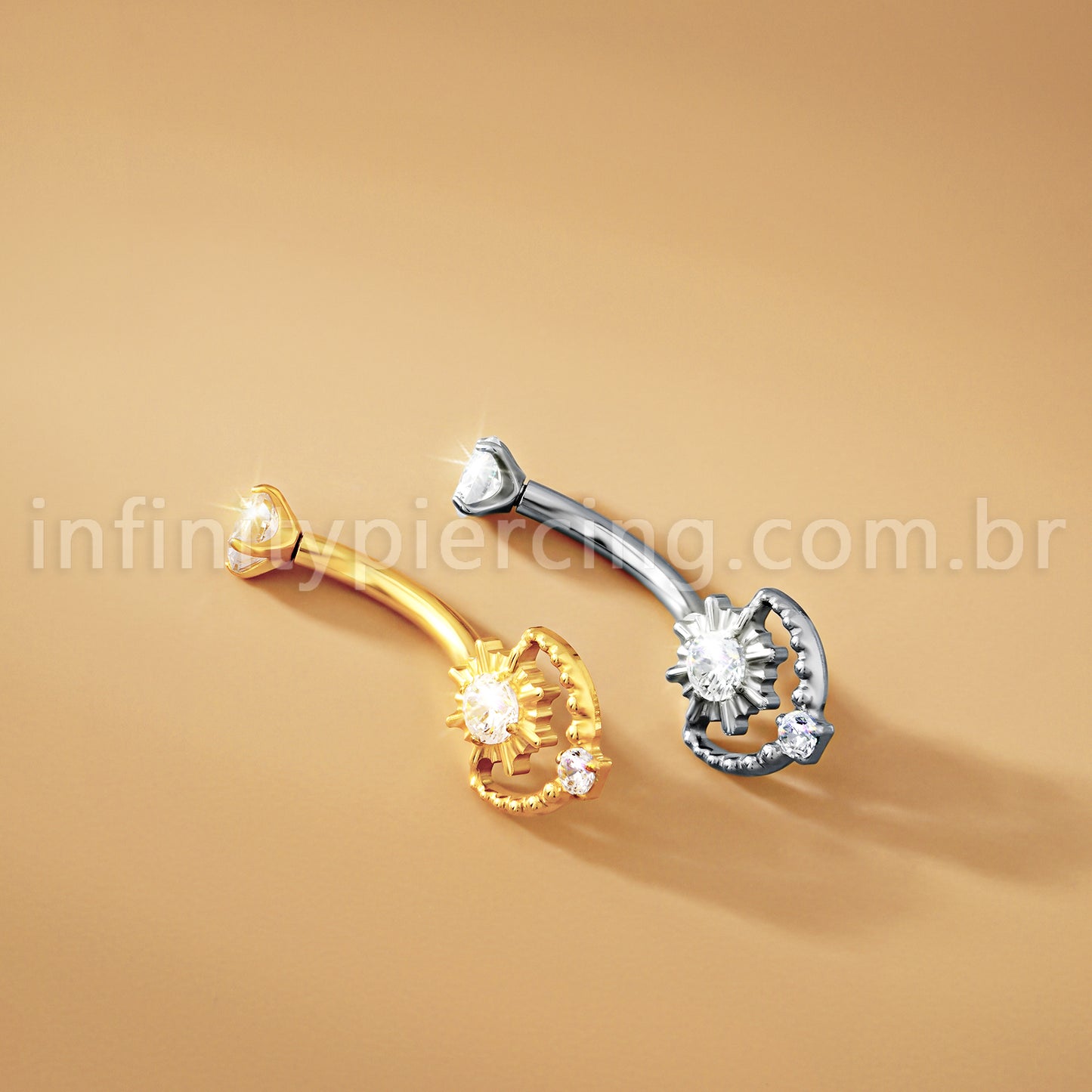 Piercing Banana Titânio Sol Detalhes Com Zircônia Cravejada