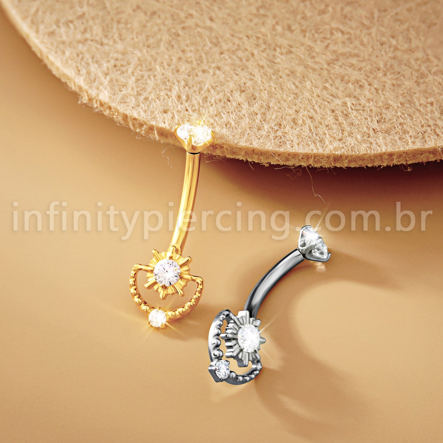 Piercing Banana Titânio Sol Detalhes Com Zircônia Cravejada