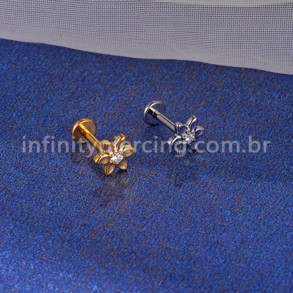 Piercing Labret Titânio Flor Zircônia