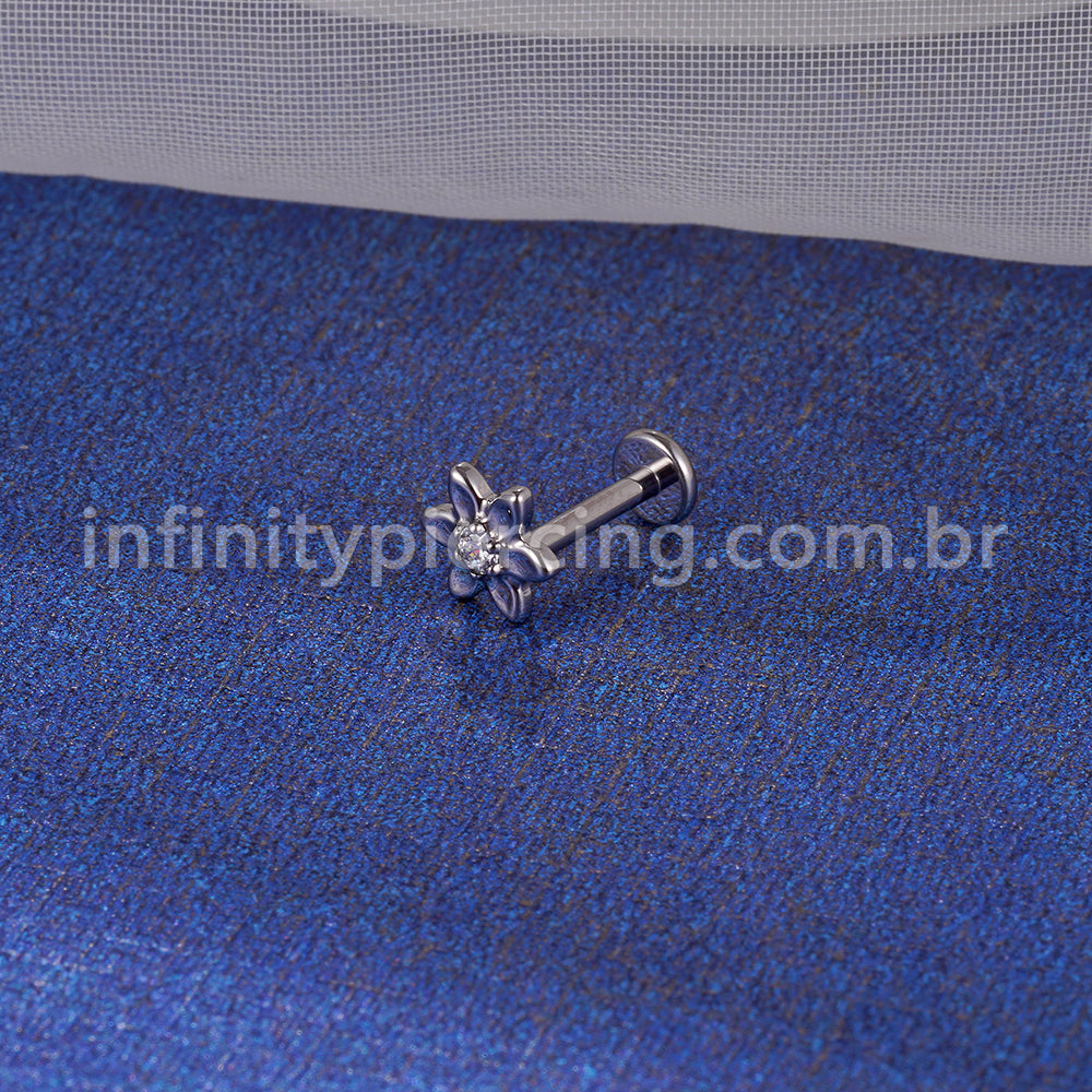 Piercing Labret Titânio Flor Zircônia