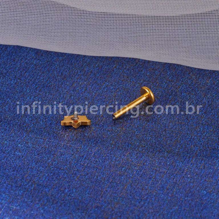 Piercing Labret Titânio Detalhado Zircônia Cravejada