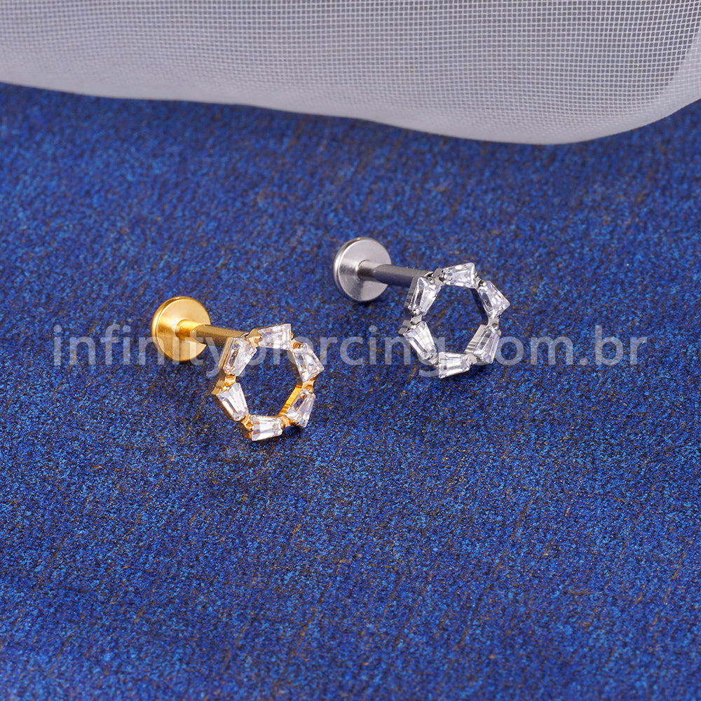 Piercing Labret Titânio Redonda 6 Zircônias