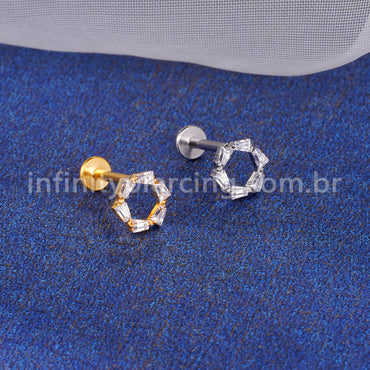 Piercing Labret Titânio Redonda 6 Zircônias
