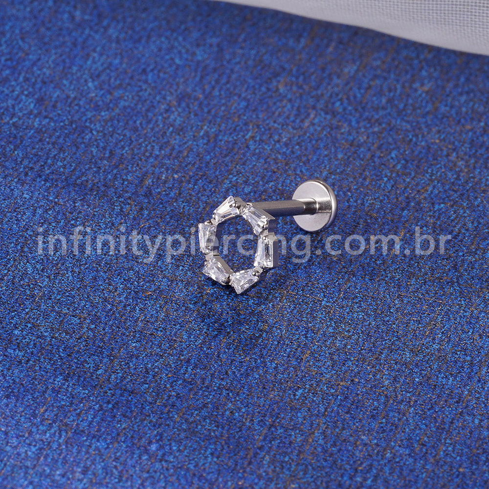 Piercing Labret Titânio Redonda 6 Zircônias