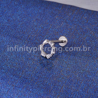 Piercing Labret Titânio Redonda 6 Zircônias