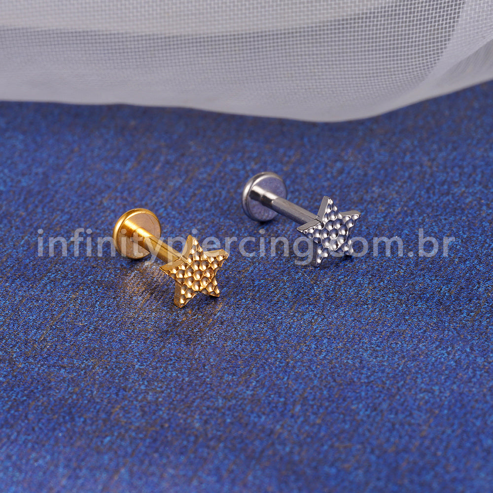 Piercing Labret Titânio Estrela Detalhado