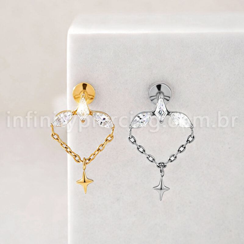 Piercing Labret Titânio Zircônia Cravejada Com Detalhes Corrente