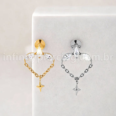 Piercing Labret Titânio Zircônia Cravejada Com Detalhes Corrente