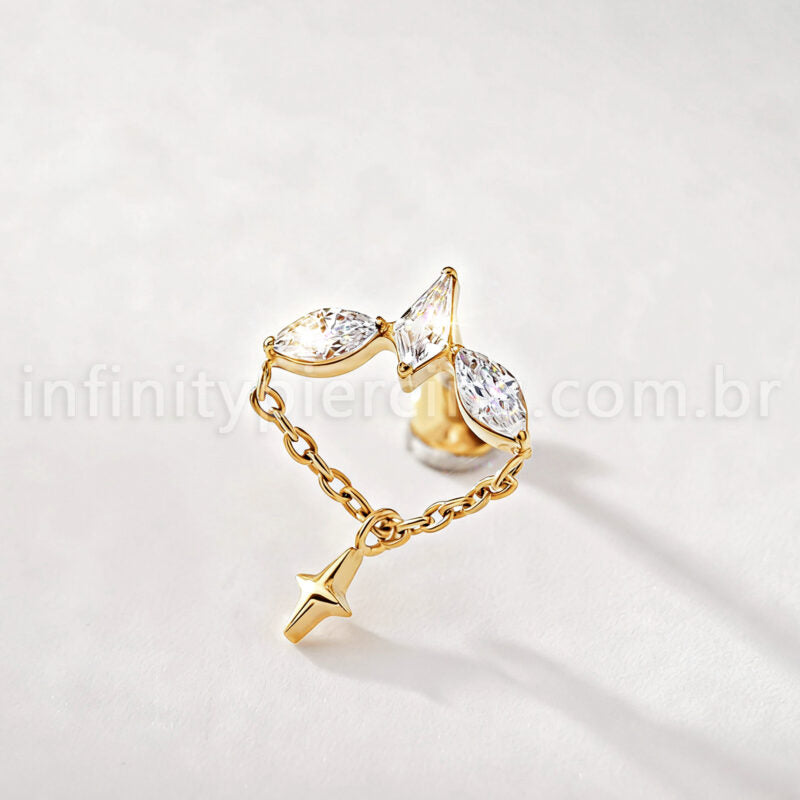 Piercing Labret Titânio Zircônia Cravejada Com Detalhes Corrente