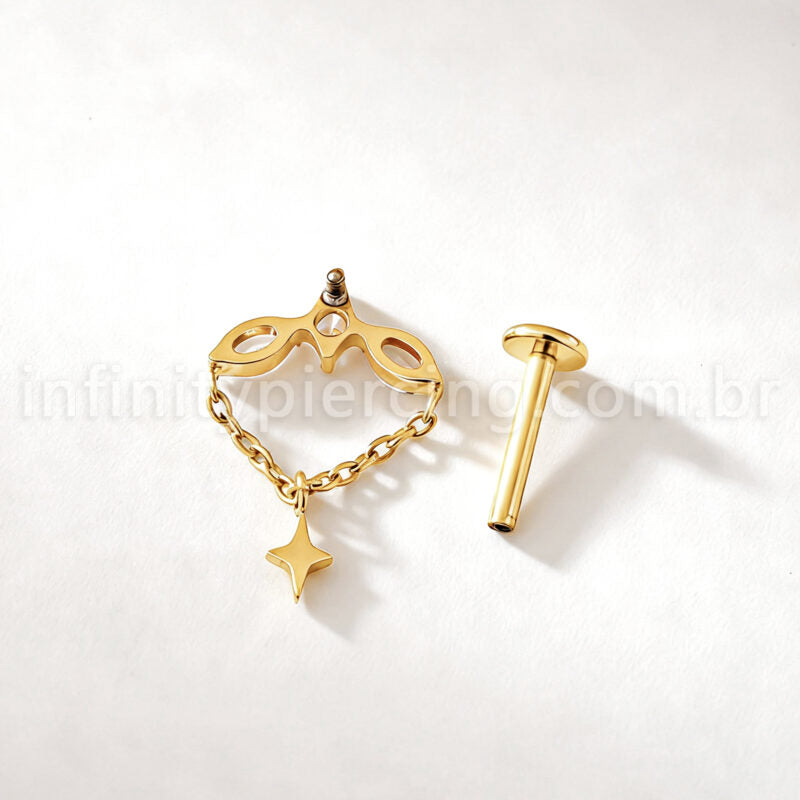 Piercing Labret Titânio Zircônia Cravejada Com Detalhes Corrente