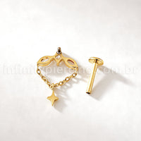 Piercing Labret Titânio Zircônia Cravejada Com Detalhes Corrente