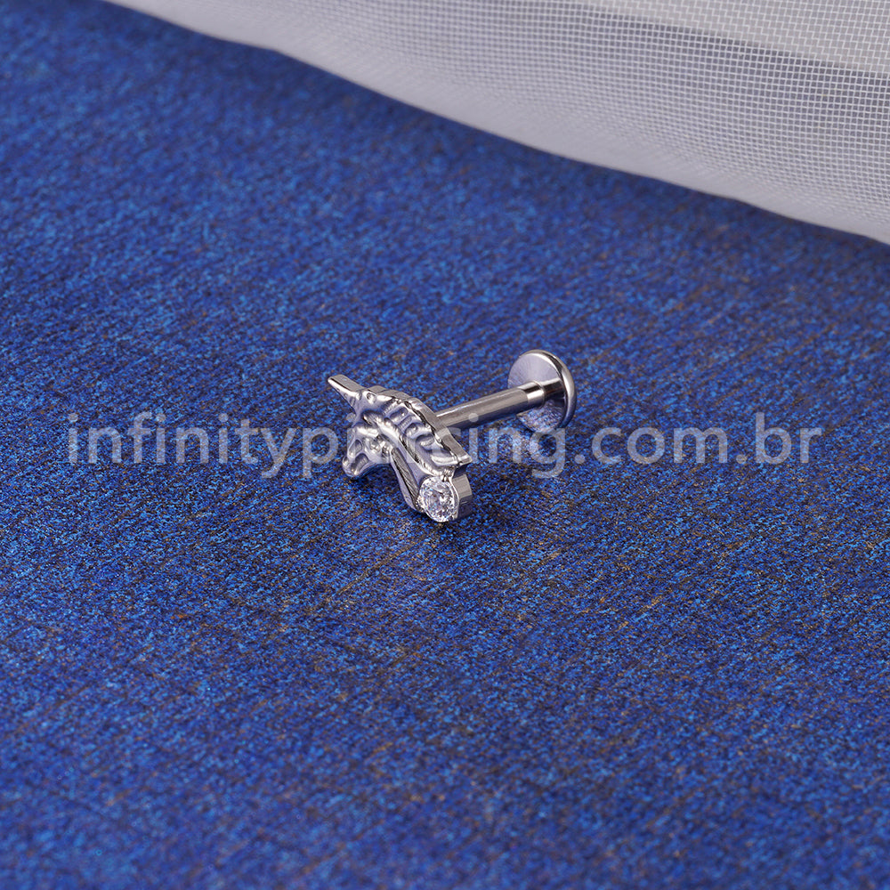 Piercing Labret Titânio Cavalo Zircônia Cravejada