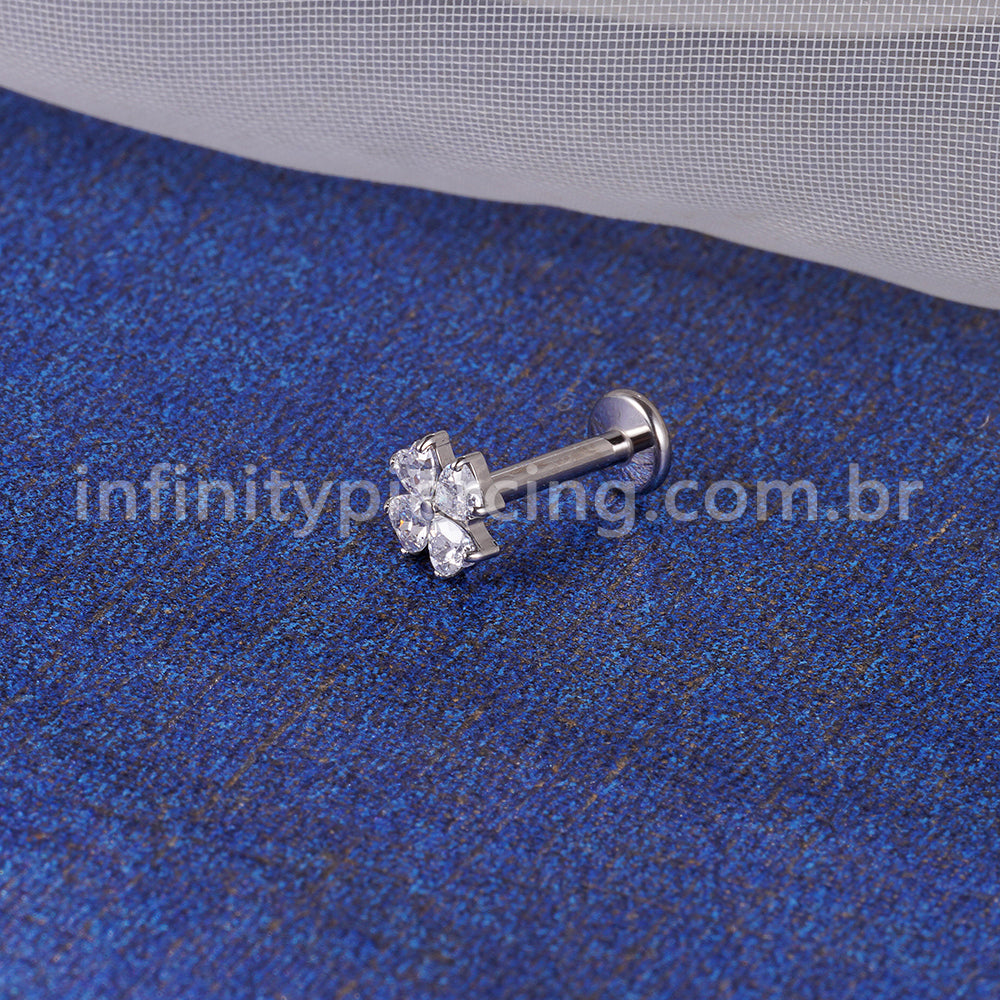 Piercing Labret Titânio Flor Zircônia Cravejada