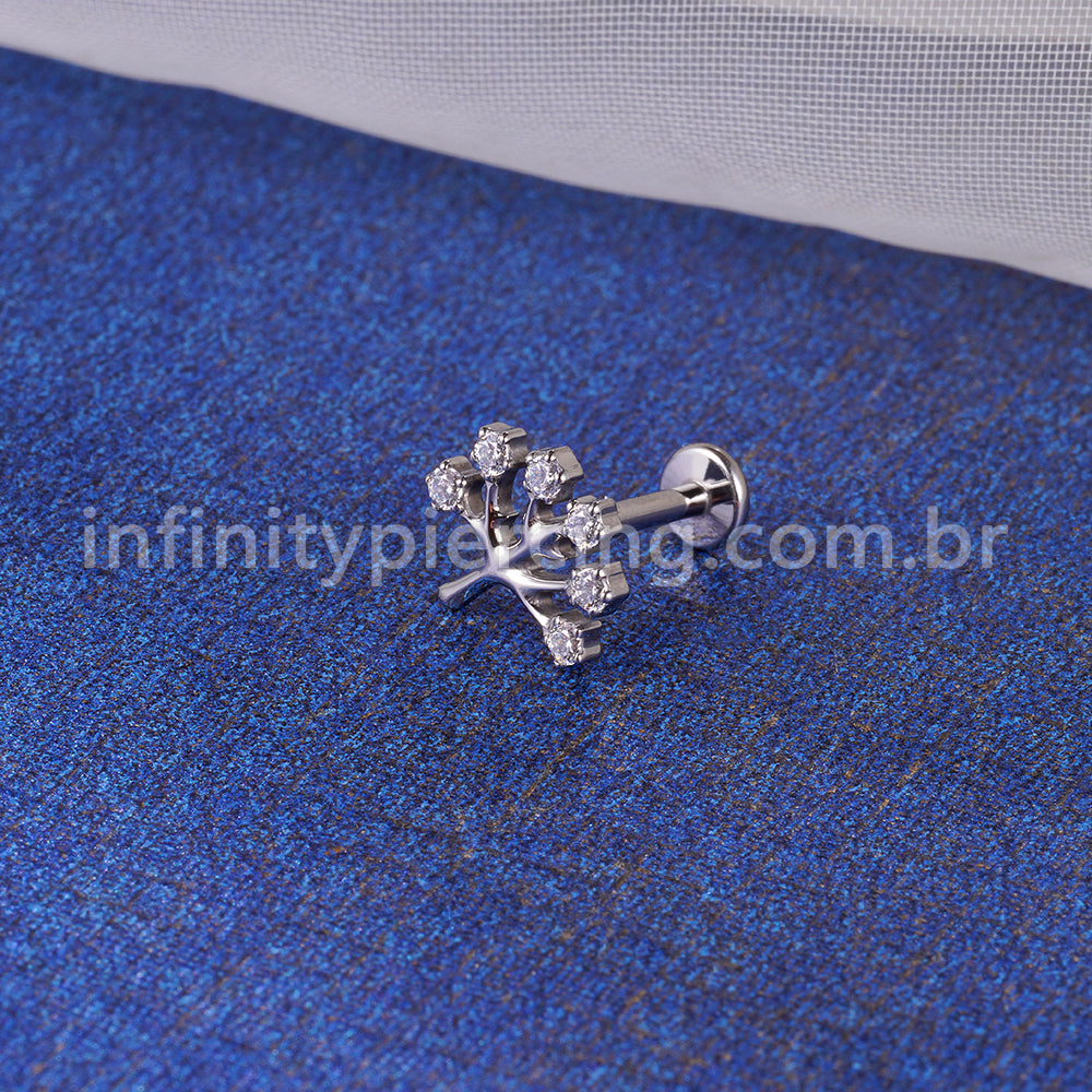Piercing Labret Titânio Árvore  Zircônia Cravejada