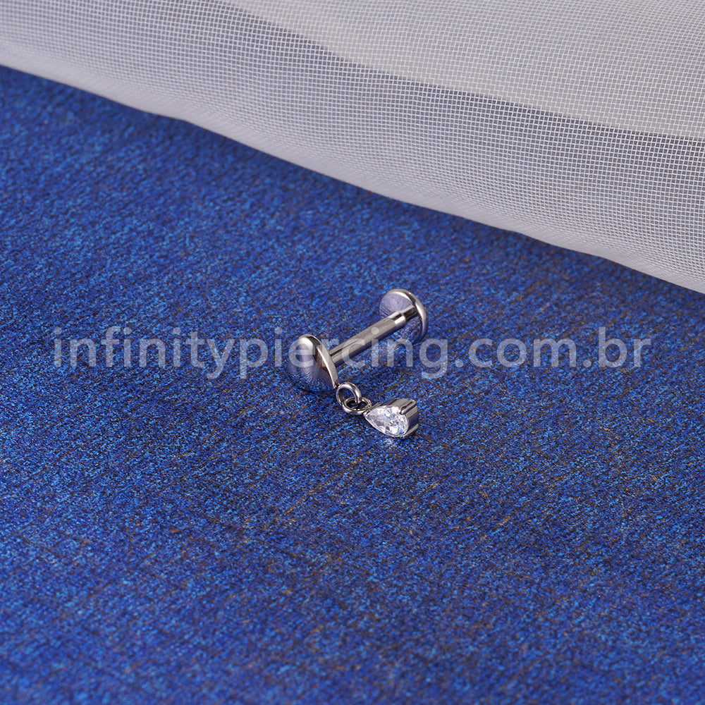 Piercing Labret Titânio Coração Pingente Zircônia Cravejada