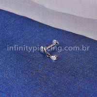 Piercing Labret Titânio Coração Pingente Zircônia Cravejada