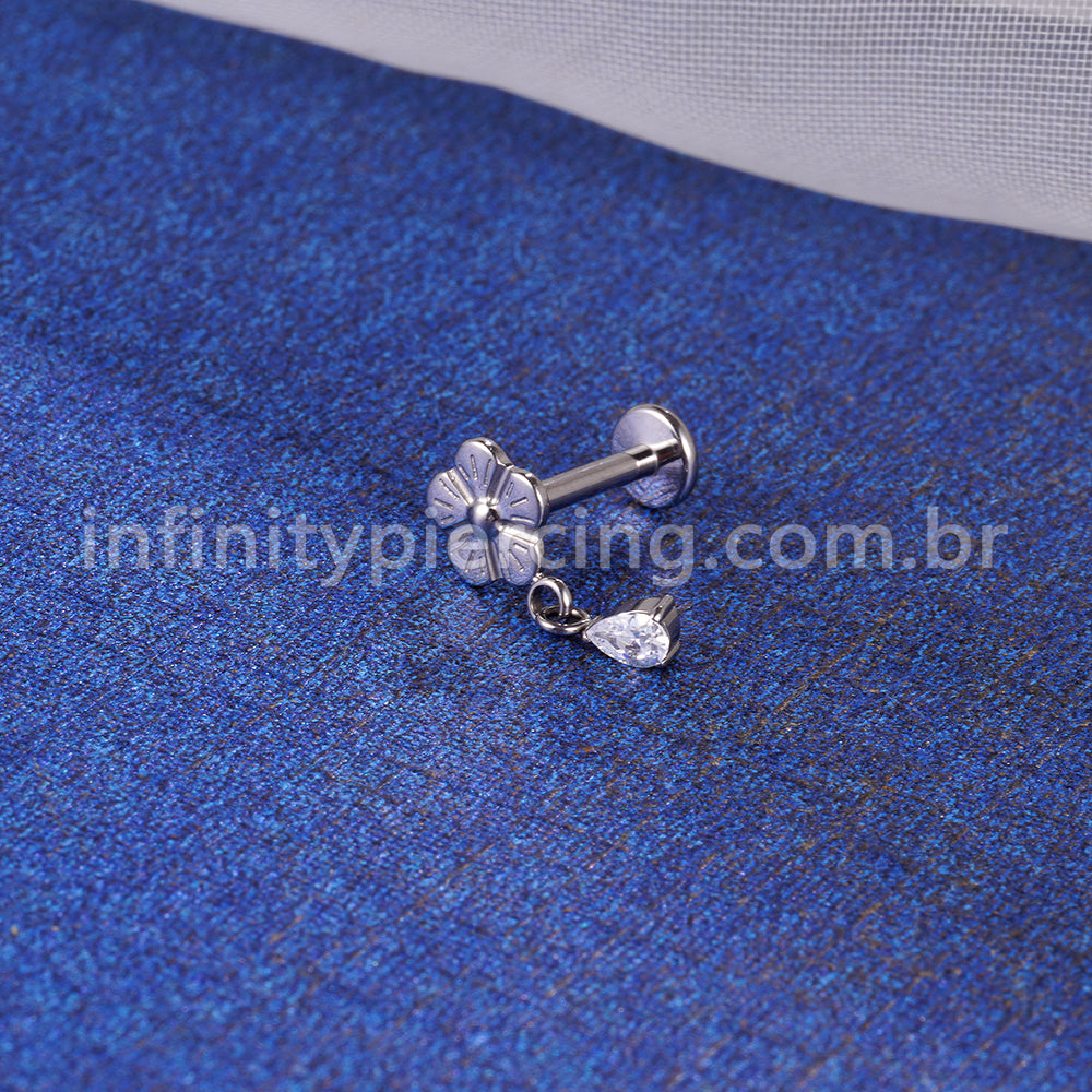 Piercing Labret Titânio Flor Pingente Zircônia Cravejada