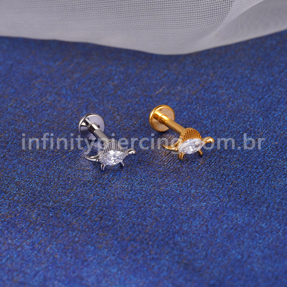 Piercing Labret Titânio Dinossauro Zircônia Cravejada